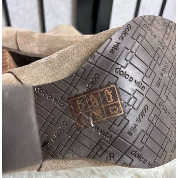 Dolce Vita Tan Suede Heeled Ankle Boots - Picture 9 of 9